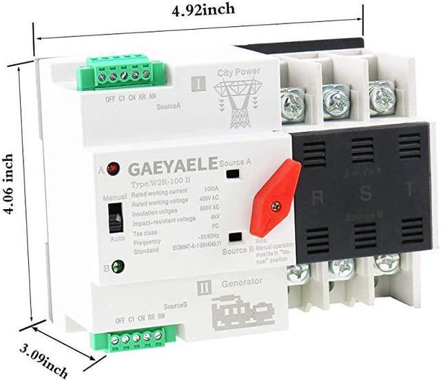 Alt view image 2 of 7 - W2R3P Din Rail Mounted Automatic Transfer Switch Three Phase ATS 100A Power Transfer Switch W2R 3P 100A