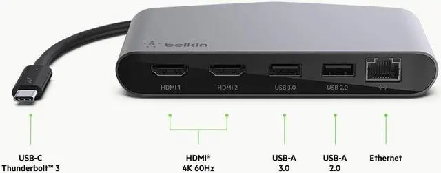 Alt view image 5 of 7 - Belkin Thunderbolt 3 Dock Mini HD With Cable - Usb C Hub - Usb C Docking Station For Macos & Windows, Dual 4K @60hz, 40Gbps Transfer Speed, With Ethernet Port, BLACK