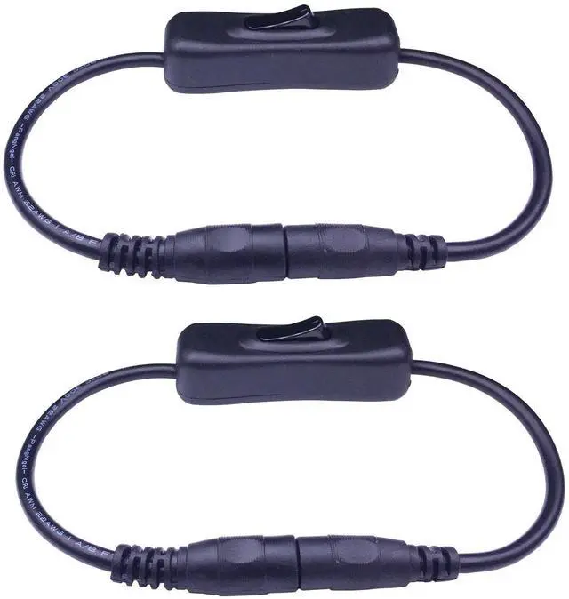 Main image of TronicsPros 2pcs LED Strip Light Inline On/Off Switch Cable DC Jack (5.5x2.1mm) Male to Female Connector, DC Jack Switch, LED Tape Light Connector, 12V Inline Rocker Switch DC Power Adapter Connector