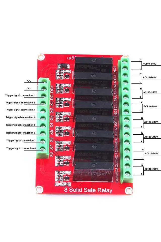 Alt view image 4 of 7 - KNACRO 8 Channel High-Level Solid State Relay modules Red Board DC 12V Solid State relays 240V AC / 2A Output with resis