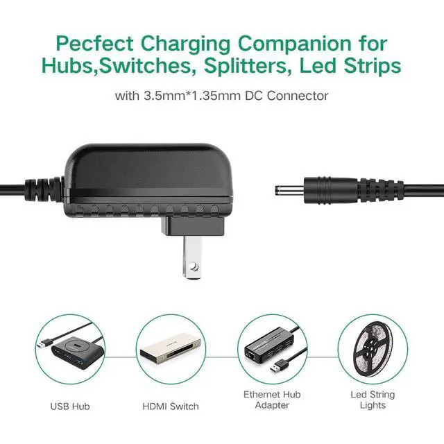 Alt view image 3 of 7 - UGREEN AC to DC Adapter 5V 2A Power Supply Adapter with 1.35mm x 3.5mm Connector Plug AC Charger for Led Strip, String L