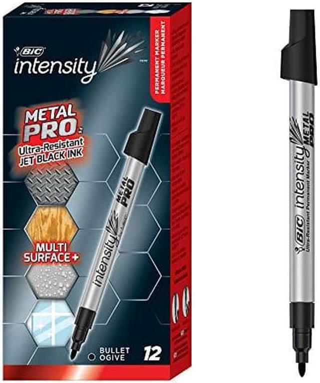 Intensity Metal Pro Bullet Tip Permanent Marker, Fine Tip, Black, Dozen, Bic