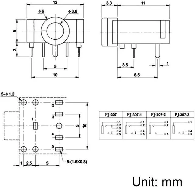 Alt view image 5 of 5 - 3.5 mm Audio Jack Connector PCB Mount Female Socket 5 Pin PJ-307 20pcs