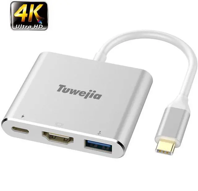 Main image of USB C to HDMI Multiport Adapter Tuwejia USB 3.1 Gen 1 Thumderbolt 3 to HDMI 4K Video Converter/USB 3.0 hub Port PD Quick Charging Port with Large Projection for 2015/16/17/18 MacBook/MacBook Pro/Chr