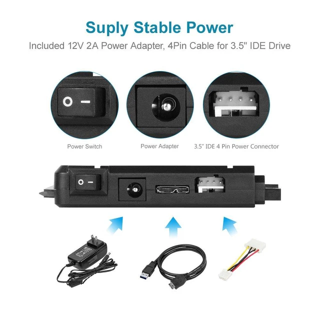Alt view image 5 of 7 - UNITEK USB 3.0 to IDE & SATA Converter External Hard Drive Adapter Kit for Universal 2.5/3.5 HDD/SSD Hard Drive Disk, One Touch Backup Function and Restore Software, Included 12V/2A Power Adapter