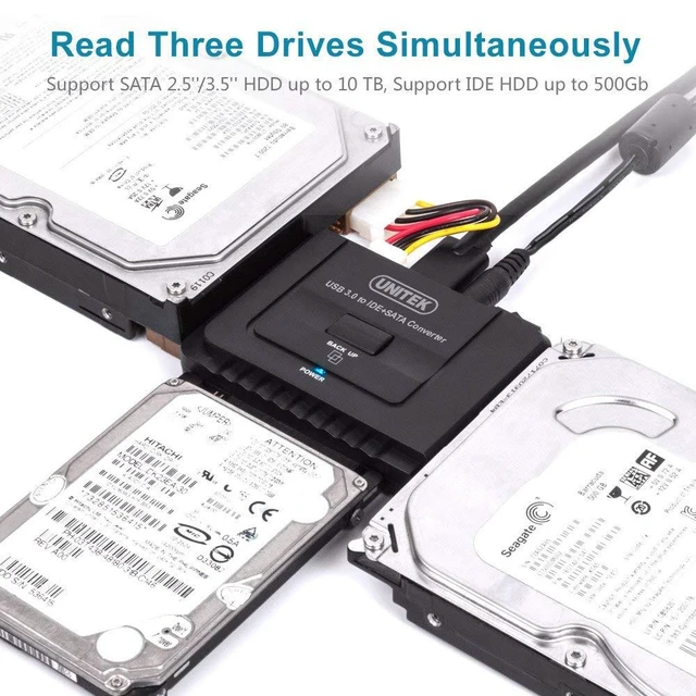 Alt view image 3 of 7 - UNITEK USB 3.0 to IDE & SATA Converter External Hard Drive Adapter Kit for Universal 2.5/3.5 HDD/SSD Hard Drive Disk, One Touch Backup Function and Restore Software, Included 12V/2A Power Adapter