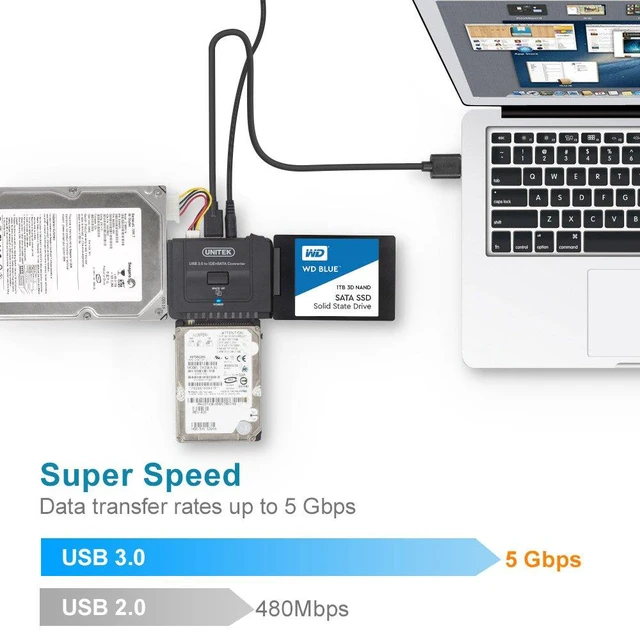 Alt view image 4 of 7 - UNITEK USB 3.0 to IDE & SATA Converter External Hard Drive Adapter Kit for Universal 2.5/3.5 HDD/SSD Hard Drive Disk, One Touch Backup Function and Restore Software, Included 12V/2A Power Adapter