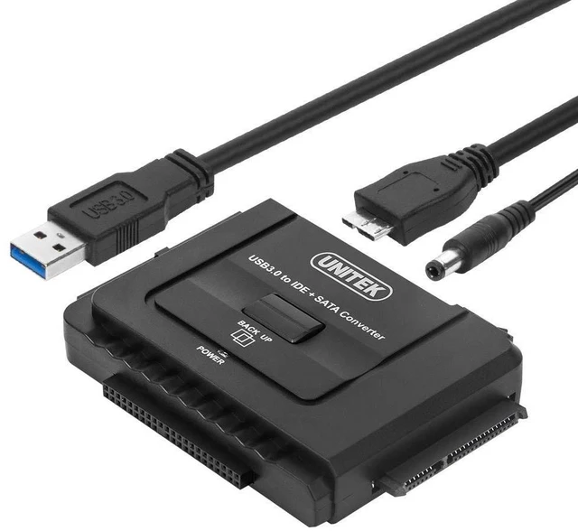 Main image of UNITEK USB 3.0 to IDE & SATA Converter External Hard Drive Adapter Kit for Universal 2.5/3.5 HDD/SSD Hard Drive Disk, One Touch Backup Function and Restore Software, Included 12V/2A Power Adapter