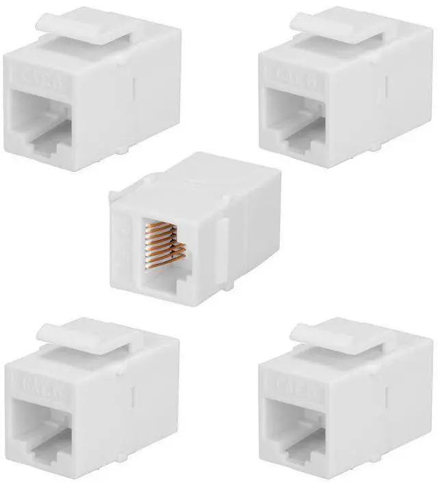 Main image of BATIGE 5-Pack CAT6 RJ45 Keystone Jack Female Coupler Insert Snap-in Connector Socket Adapter Port for Wall Plate Outlet Panel - White