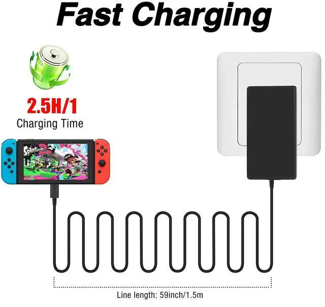 Alt view image 3 of 7 - Charger for Nintendo Switch,AC adapter for Nintendo Switch - Fast Travel Wall Charger with 5FT USB Type C Cable 15V/2.6A Power Supply for Nintendo Switch Supports TV Mode and Dock Station