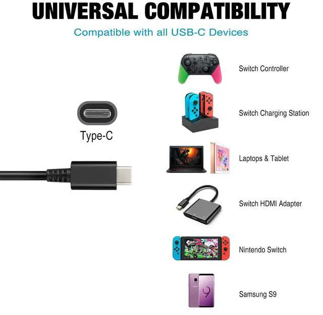Alt view image 2 of 7 - Charger for Nintendo Switch,AC adapter for Nintendo Switch - Fast Travel Wall Charger with 5FT USB Type C Cable 15V/2.6A Power Supply for Nintendo Switch Supports TV Mode and Dock Station