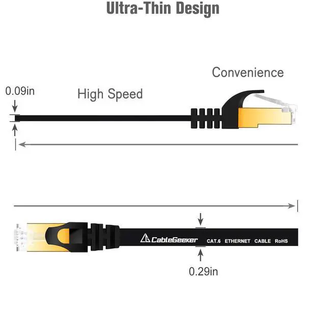Alt view image 4 of 7 - Cat 7 Shielded Ethernet Cable 8ft 2pack (Highest Speed Cable) Cat7 Black Flat Internet Network Cables, for Modem, Router, LAN, Computer