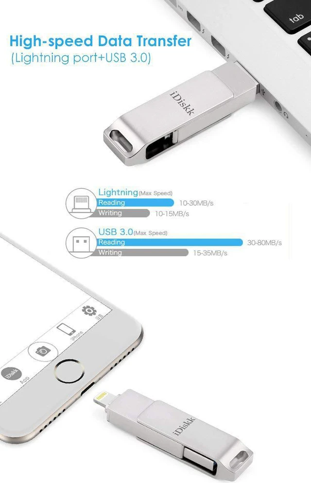 Alt view image 6 of 6 - IDISKK 256GB USB Flash Drive for iPhone 11 10 XR XS Max iPad Backup Videos Photo Stick External Storage for New ipad pro pc MacBook with Touch id encryption,MFI Certified