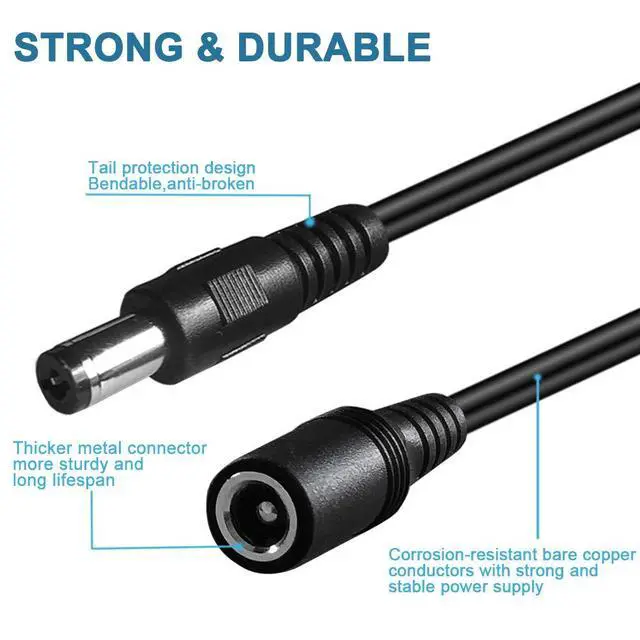 Alt view image 4 of 5 - 2-Pack 6ft DC Extension Cord 5.5mm x 2.1mm Male to Female Power Cable for CCTV Security Surveillance Indoor IP Camera Dvr Standalone LED Strip,Car,12v DC Power Supply Plug Adapter