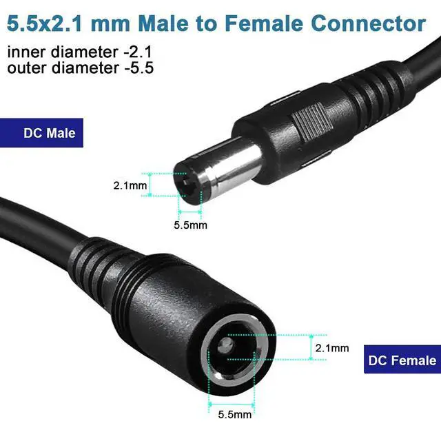 Alt view image 3 of 5 - 2-Pack 6ft DC Extension Cord 5.5mm x 2.1mm Male to Female Power Cable for CCTV Security Surveillance Indoor IP Camera Dvr Standalone LED Strip,Car,12v DC Power Supply Plug Adapter
