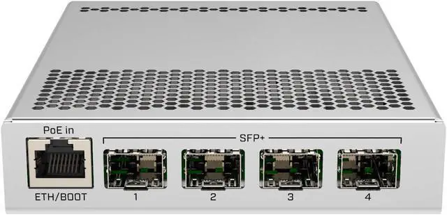 Main image of MikroTik 5-Port Desktop Switch, 1 Gigabit Ethernet Port, 4 SFP+ 10Gbps Ports (CRS305-1G-4S+IN)