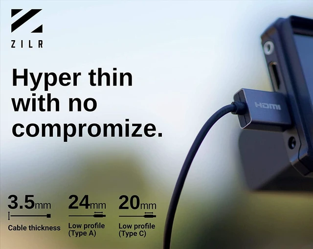 Alt view image 4 of 7 - (45cm, Mini HDMI) - ZILR Hyper thin flexible 45cm HDMI 2.0 4kp60 HDR Professional Video cable Full (type A) to Mini (type C)