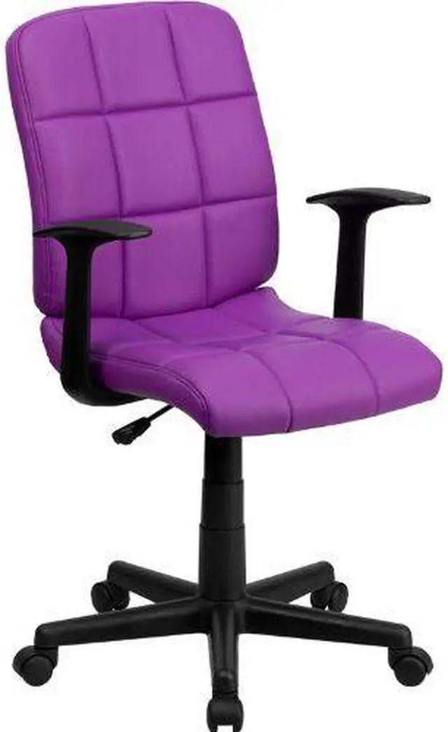 Alt view image 2 of 20 - Mid-Back Purple Quilted Vinyl Swivel Task Office Chair with Arms