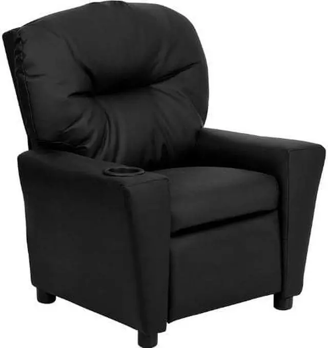 Alt view image 6 of 20 - Contemporary Black LeatherSoft Kids Recliner with Cup Holder