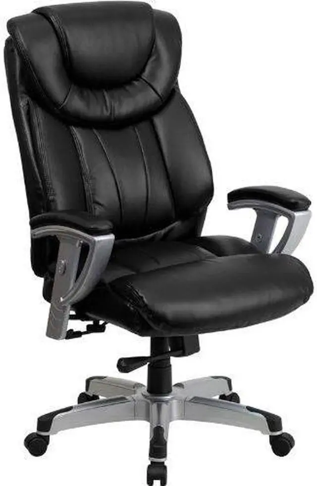 Alt view image 5 of 20 - HERCULES Series Big & Tall 400 lb. Rated Black LeatherSoft Executive Ergonomic Office Chair with Silver Adjustable Arms