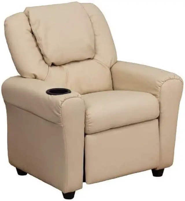 Alt view image 9 of 20 - Flash Furniture DG-ULT-KID-BGE-GG Contemporary Beige Vinyl Kids Recliner with Cup Holder and Headrest