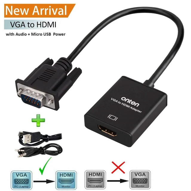 Alt view image 2 of 7 - Onten VGA to HDMI Adapter, VGA Male to HDMI Female Cable Converter with 1080P HD Video and Audio Support for Connecting Old PC, Laptop with a VGA Output to New Monitor, HDTV