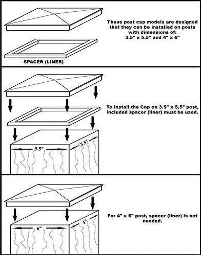 Alt view image 9 of 18 - Nuvo Iron Decorative Pyramid Post Cap for 3.5" x 5.5" / 4" x 6" Posts - Black