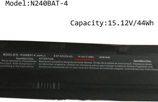 Alt view image 2 of 3 - 240BAT-4(15.12V 44Wh) Laptop Battery Replacement for CLEVO N250LU N250JU N240BU N240JU Sager NP3240 System 76 Lemur Ultra (lemu6) Series Notebook N240BAT-3 6-87-N24JS-4UF3 6-87-N24JS-4UF1