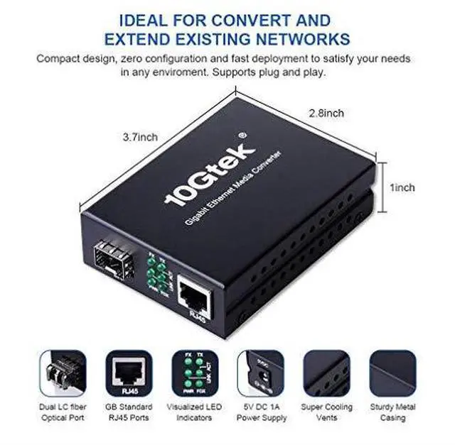 Alt view image 3 of 7 - Ethernet Media Converter Multimode Dual LC Fiber 125Gbs SFP Module to 101001000BaseTx Fiber Media Converter with a SFP 1000BaseSX Module850nm 550m