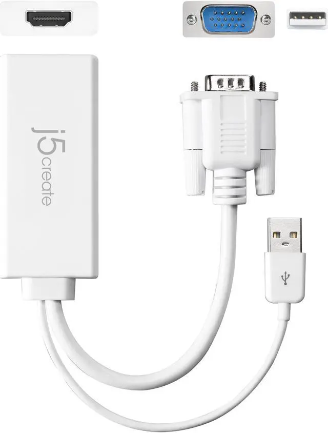 Alt view image 6 of 8 - j5create VGA to HDMI Video Audio Adapter with Built-in USB Power Cable