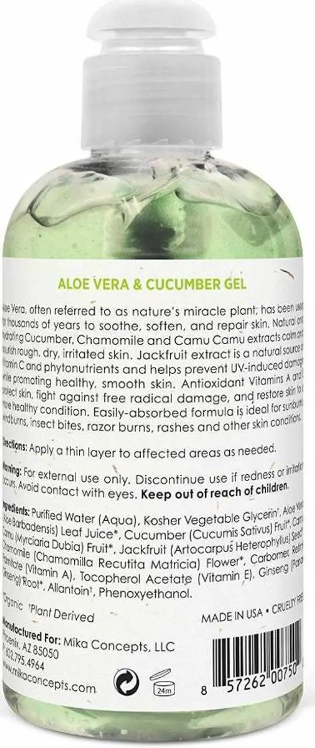 Alt view image 3 of 3 - Mika Naturals Aloe Vera and Cucumber Gel - 8 oz