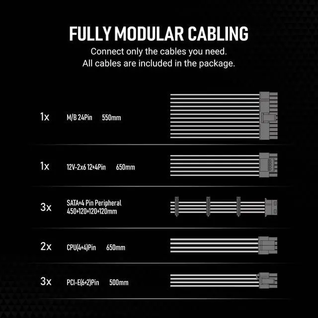 Alt view image 5 of 7 - PCCOOLER CPS YN1000 Fully Modular Power Supply, 80 PLUS Gold 1000W PSU, 12V-2x6 Cable, ATX 3.1 & PCIe 5.1 Ready, 105°C Rated Japanese Capacitors, ECO Mode, 135mm FDB Fan, 10 Years Warranty