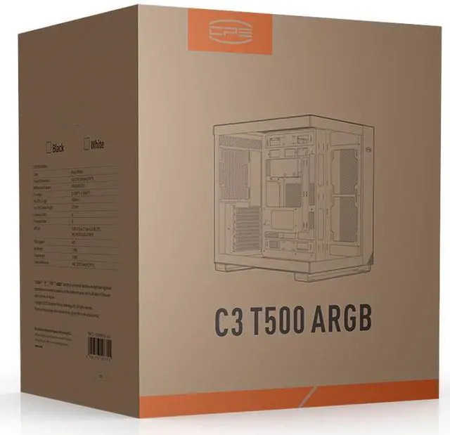 Alt view image 7 of 7 - PCCOOLER CPS C3 T500 ARGB PC Case, Dual-Chamber Mid-Tower ATX Case, Desktop Computer Case w/ 6 ARGB Fans Pre-installed w/ Fan Hub, Column-Free Design, Tempered Glass, USB 3.1 Gen 2 Type-C, White