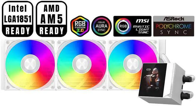 Main image of PCCOOLER CPS DC360 Pro ARGB Display AIO CPU Liquid Cooler, 360mm Radiator, 310W TDP, Customizable 2.4" IPS LCD Display, Ceramic Bearing, for Intel LGA 1851/1700/1200/115X & AMD AM5/AM4, White