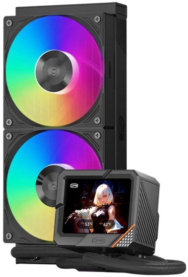 Alt view image 2 of 6 - PCCOOLER CPS GT240 ARGB Display AIO CPU Liquid Cooler, 240mm Radiator, 280W TDP, Customizable 3.5" IPS LCD Cyber Style Display, Ceramic Bearing, for Intel LGA 1851/1700/1200/115X & AMD AM5/AM4, Black