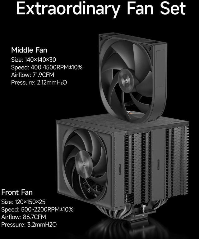 Alt view image 6 of 7 - PCCOOLER CPS RZ820 Dual Tower CPU Air Cooler, 8 Heat Pipes, 290W TDP, Magnetic Aluminum ARGB Top Cover, 165mm Tall, 120mm & 140mm PWM Fans, for Intel LGA 1851/1700/1200/115X/20XX & AMD AM5/AM4, Black