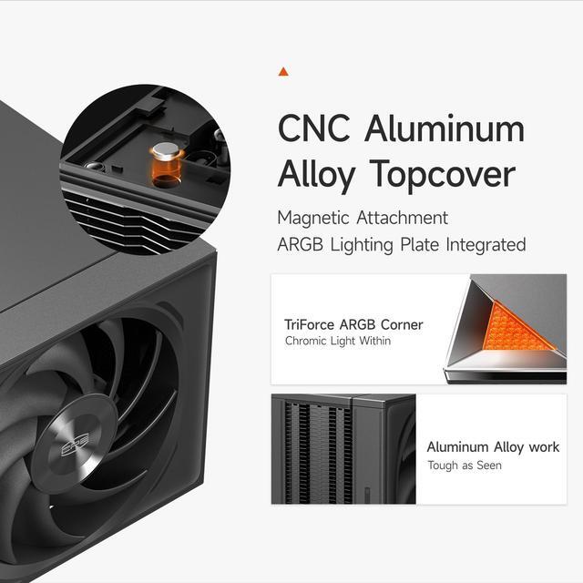 Alt view image 4 of 7 - PCCOOLER CPS RZ820 Dual Tower CPU Air Cooler, 8 Heat Pipes, 290W TDP, Magnetic Aluminum ARGB Top Cover, 165mm Tall, 120mm & 140mm PWM Fans, for Intel LGA 1851/1700/1200/115X/20XX & AMD AM5/AM4, Black