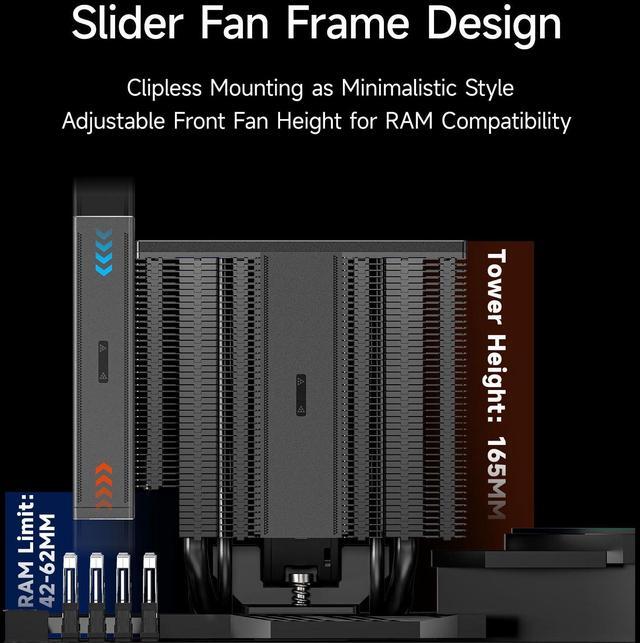 Alt view image 7 of 7 - PCCOOLER CPS RZ820 Dual Tower CPU Air Cooler, 8 Heat Pipes, 290W TDP, Magnetic Aluminum ARGB Top Cover, 165mm Tall, 120mm & 140mm PWM Fans, for Intel LGA 1851/1700/1200/115X/20XX & AMD AM5/AM4, Black