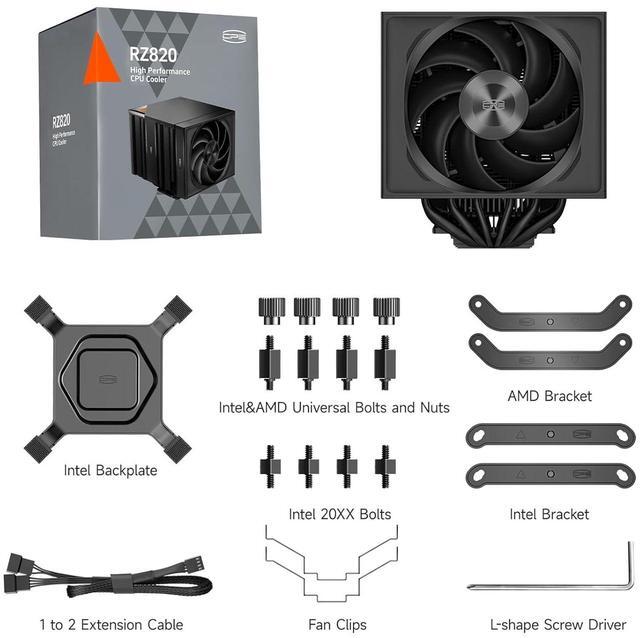Alt view image 8 of 7 - PCCOOLER CPS RZ820 Dual Tower CPU Air Cooler, 8 Heat Pipes, 290W TDP, Magnetic Aluminum ARGB Top Cover, 165mm Tall, 120mm & 140mm PWM Fans, for Intel LGA 1851/1700/1200/115X/20XX & AMD AM5/AM4, Black