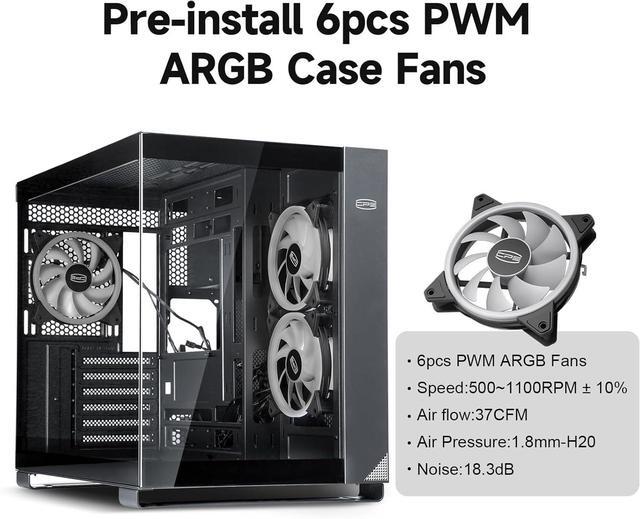 Alt view image 6 of 7 - PCCOOLER CPS C3 T500 ARGB PC Case, Dual-Chamber Mid-Tower ATX Case, Desktop Computer Case w/ 6 ARGB Fans Pre-installed w/ Fan Hub, Column-Free Design, Tempered Glass, USB 3.1 Gen 2 Type-C, Black