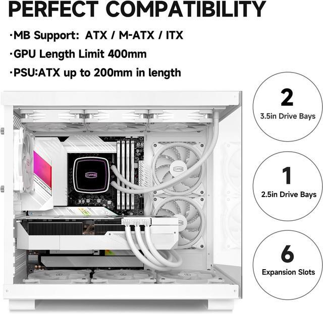 Alt view image 3 of 7 - PCCOOLER CPS C3 T500 ARGB PC Case, Dual-Chamber Mid-Tower ATX Case, Desktop Computer Case w/ 6 ARGB Fans Pre-installed w/ Fan Hub, Column-Free Design, Tempered Glass, USB 3.1 Gen 2 Type-C, White