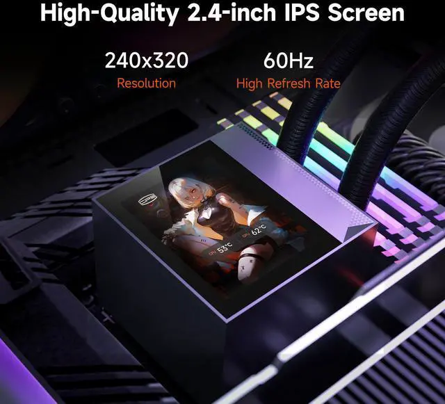 Alt view image 2 of 7 - PCCOOLER CPS DC360 Pro ARGB Display AIO CPU Liquid Cooler, 360mm Radiator, 310W TDP, Customizable 2.4" IPS LCD Display, Ceramic Bearing, for Intel LGA 1851/1700/1200/115X & AMD AM5/AM4, Black