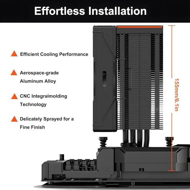 Alt view image 5 of 7 - PCCOOLER CPS RZ400 V2 CPU Air Cooler, 4 Direct Contact Heat Pipes, 240W TDP, Aluminum Top Cover, 155mm Tall, 120mm PWM Slient Fan, for Intel LGA 1851/1700/1200/115X & AMD AM5/AM4, Black