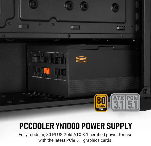 Alt view image 2 of 7 - PCCOOLER CPS YN1000 Fully Modular Power Supply, 80 PLUS Gold 1000W PSU, 12V-2x6 Cable, ATX 3.1 & PCIe 5.1 Ready, 105°C Rated Japanese Capacitors, ECO Mode, 135mm FDB Fan, 10 Years Warranty