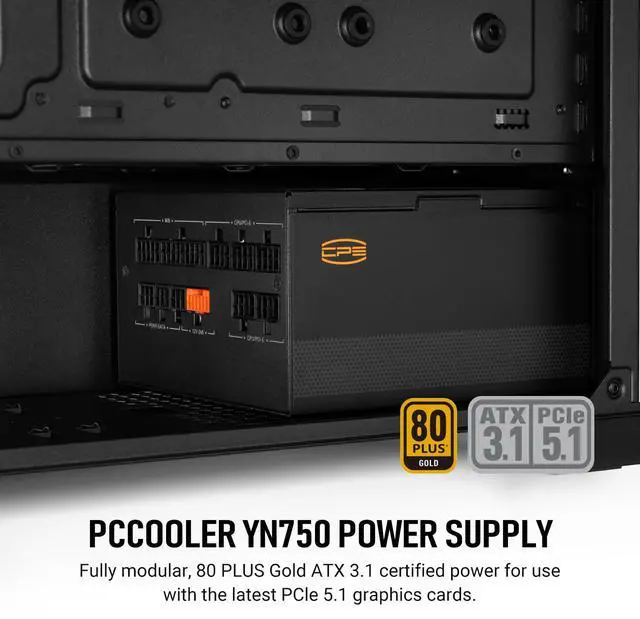 Alt view image 2 of 7 - PCCOOLER CPS YN750 Fully Modular Power Supply, 80 PLUS Gold 750W PSU, 12V-2x6 Cable ATX 3.1 & PCIe 5.1 Ready, 105°C Rated Japanese Capacitors, ECO Mode, 135mm FDB Fan, 10 Years Warranty