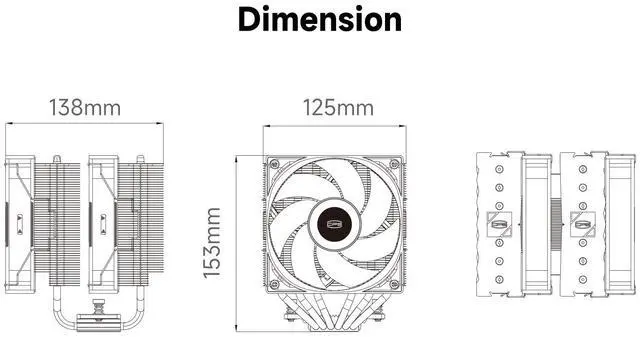 Alt view image 7 of 8 - PCCOOLER CPS RT620 Dual Tower CPU Air Cooler, 6 Heat Pipes, 265W TDP, 153mm Tall, 120mm PWM Slient Fans, for Intel LGA 1851/1700/1200/115X & AMD AM5/AM4, Black