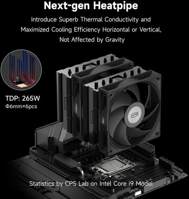 Alt view image 3 of 8 - PCCOOLER CPS RT620 Dual Tower CPU Air Cooler, 6 Heat Pipes, 265W TDP, 153mm Tall, 120mm PWM Slient Fans, for Intel LGA 1851/1700/1200/115X & AMD AM5/AM4, Black