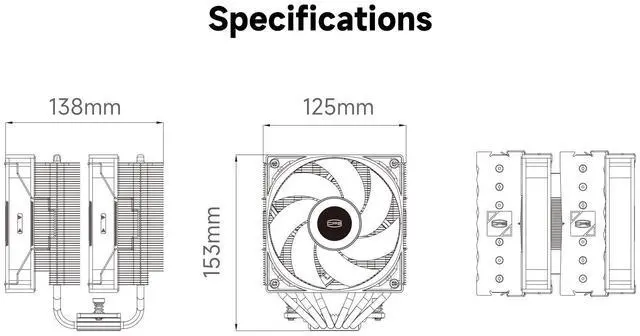 Alt view image 7 of 7 - PCCOOLER CPS RT620 ARGB Dual Tower CPU Air Cooler, 6 Heat Pipes, 265W TDP, 153mm Tall, 120mm PWM Slient ARGB Fans, for Intel LGA 1851/1700/1200/115X & AMD AM5/AM4, Black