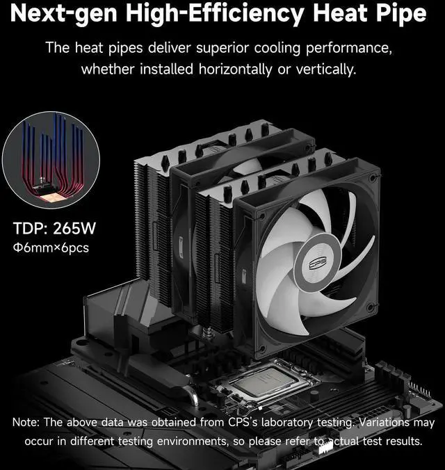 Alt view image 3 of 7 - PCCOOLER CPS RT620 ARGB Dual Tower CPU Air Cooler, 6 Heat Pipes, 265W TDP, 153mm Tall, 120mm PWM Slient ARGB Fans, for Intel LGA 1851/1700/1200/115X & AMD AM5/AM4, Black