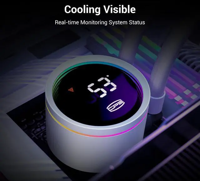 Alt view image 2 of 7 - PCCOOLER CPS DA360 Pro ARGB Digital AIO CPU Liquid Cooler, 360mm Radiator, 300W TDP, 270° Rotatable Digital Display, Infinity Halo ARGB Effect, for Intel LGA 1851/1700/1200/115X & AMD AM5/AM4, White